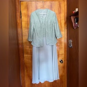 Light sage green dress and blazer